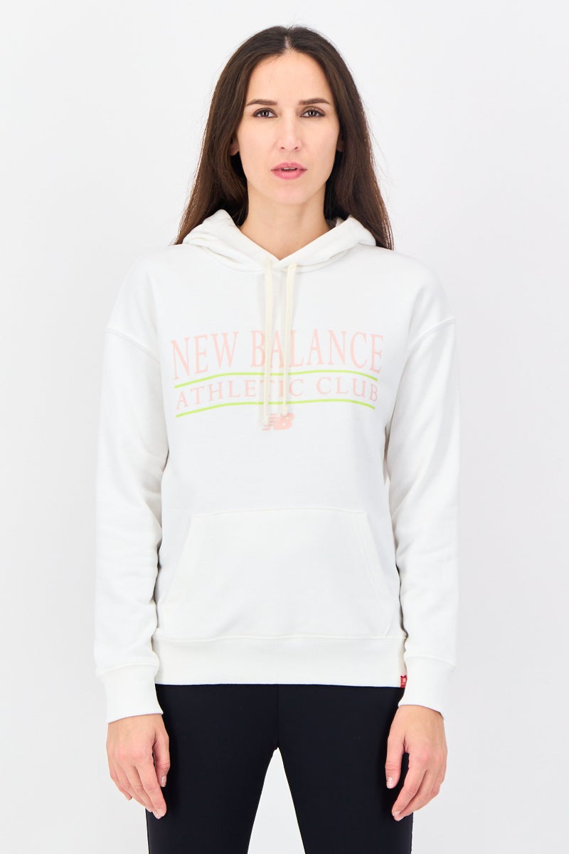 New Balance Women Relaxed Fit Long Sleeve Running Hoodie, White - Image 1
